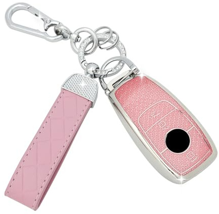 SparkleJoy Autoschlüssel Hülle mit Leder-Schlüsselanhänger Kompatibel mit Mercedes Benz Class A B C E G S CLA CLE CLS GLA GLC GLE GLK Schlüssel, TPU Silikon Schutzhülle Cover - Smart Key