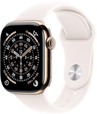 Apple Watch Series 11 GPS+Cellular con Caja de Titanio en Color Oro de 42 mm y Correa Deportiva Rosa Rubor-Talla M/L .Calidad del Sueño,monitores de entreno y Salud,Pantalla Siempre Activa