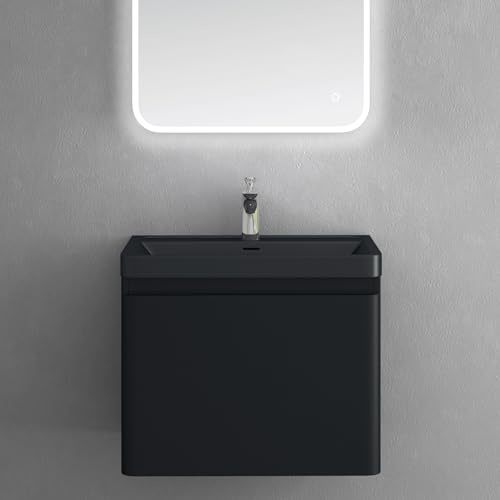 doporro Mobile Bagno Sospeso Mobile Sottolavabo 60 cm con Lavabo Integrato | Nero Opaco, Lavabo in Marmoresina, Foro Rubinetto e Troppopieno, Chiusura Soft Close, Ancona Y053 Colossum08