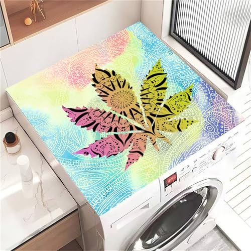 Highdi Housse de Protection pour Machine à Laver Top, Feuilles de Mode Coussin de Machine à Laver Antidérapant, Tapis de Protection pour Dessus Sèche-Linge Séchage Rapide (Coloré,30x40cm)