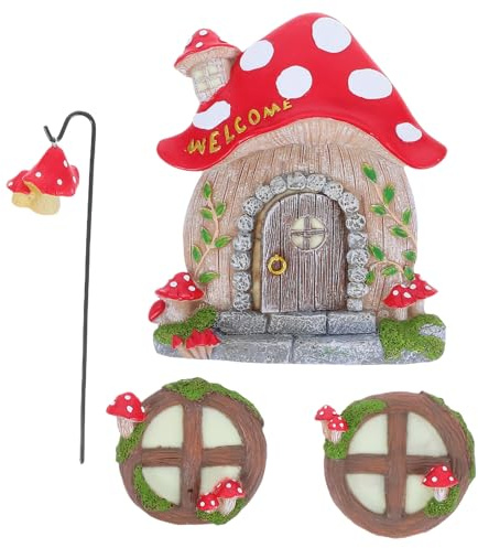 CIYODO Colgante Decorativo de Resina Forma de Casita de Seta Luminosa Miniatura para Jardín y Árbol Luz Nocturna Suave Resistente para Exteriores Adorno Artesanal para Puertas y