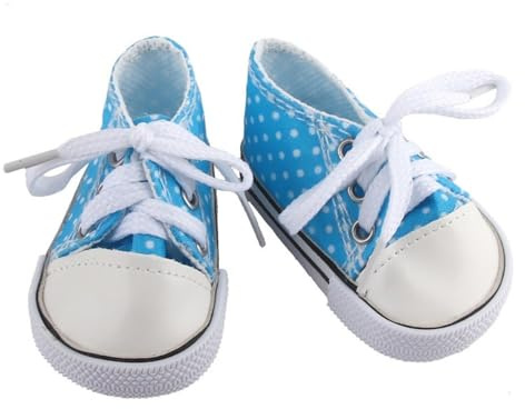 Uteruik 46 cm große Puppenschuhe aus Canvas für amerikanische Puppen, Schnürschuhe mit Polka-Dots, Kostümaccessoire (Blau)