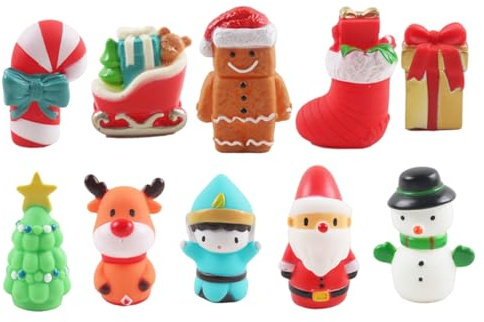 BEAHING 10 Stück Weihnachts-Fingerpuppen, Cartoon-Weihnachtspuppen mit Weihnachtsmann, Elch, Schneemann, Weihnachtsbaum und mehr, Goodie-Bag-Füller, Partygeschenke für Kinder und Kleinkinder