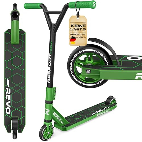 RE:SPORT Patinete de acrobacias Revo para niños y adultos con soporte, patinete profesional de 100 mm, ruedas de poliuretano y barra en Y, patinete de acrobacias, patinete ABEC 9, rodamientos de bolas