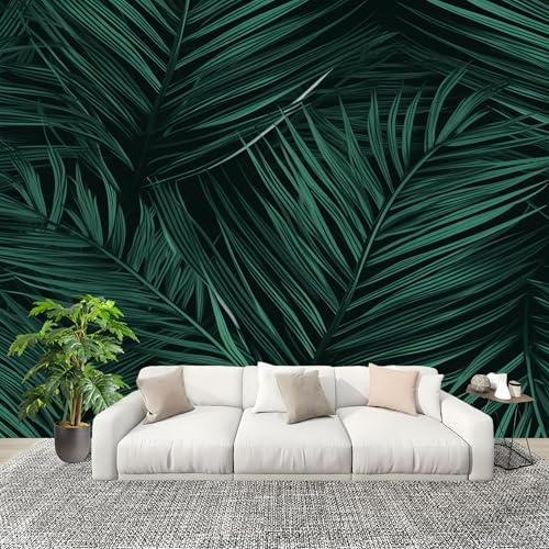 Papel Tapiz Fotográfico 300x210 cm Plantas Tropicales Hojas de Palma Papel Pintado Panorámico Decoración De Pared Sala Cuarto Adulto Habitación de Niños Verde Grandes Paredes Póster