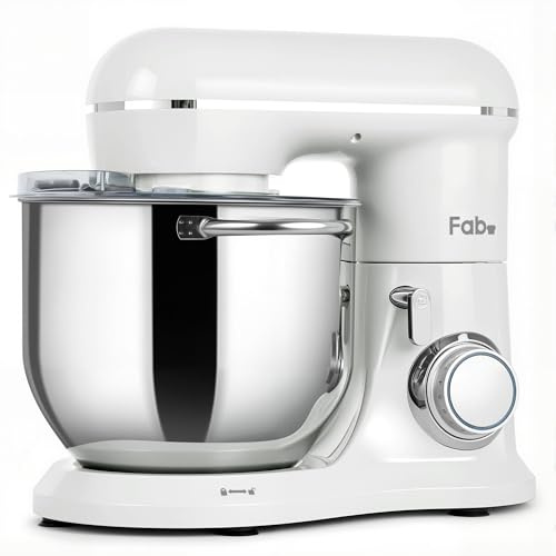 Fab by Kitchen in the box Stand Mixer, 8L Large Electric Food Mixer, 2000W | 10 Speeds Kitchen Mixer with Dough Hook, Whisk, Beater for Cake, Bread & Pizza Dough, for Large Family & Batch Baking (White)