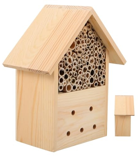 VALICLUD Hängendes Bienenhaus Bestäuberhaus für Garten und Terrasse Wetterfestes Bienenhotel mit Natürlicher Achteckiger Form Nistplatz für Wildbienen und Schutz vor Regen