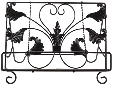 Zerodeko Support Livre Cuisine Vintage en Fer Forgé avec Chaînes Épaisses, Format 32x19x24 Cm, Serrage-livres Décoratif en Métal pour Plan de Travail, Rangement Pratique pour Recettes