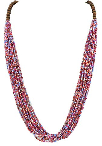 Bocar Collana Statement Lunga Multistrato Artigianale con Perline in Acrilico e Legno, Stile Bohemiano per Donna, Con Scatola Regalo (NK-10407=fuchsia red)