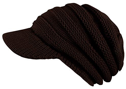 dy_mode Damen Strickmütze mit Schirm Schirmmütze Winter Mütze - A306 (A306-Braun)