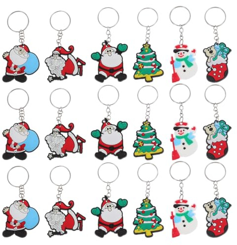 Amosfun Weihnachts-Schlüsselanhänger Set 24 Stück Pvc Weichgummi Weihnachtsbaum Schneemann Weihnachtsmann Anhänger Geschenk Mitgebsel Für Taschen Auto Weihnachtsdeko