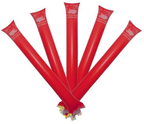 FUN FAN LINE - 5 Paar aufblasbare Klatschstangen, kompostierbar | 100% ökologisch und biologisch abbaubar für Feste, Fußball und Sportveranstaltungen | Bioplastik auf pflanzlicher Basis (Rot)