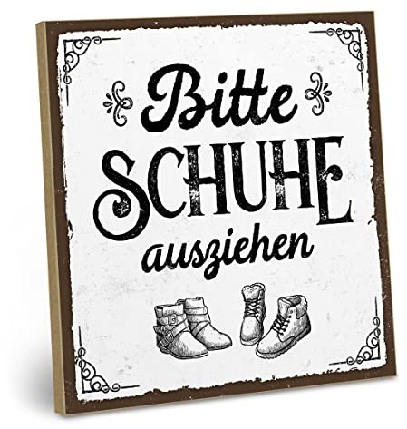 ARTFAVES® Wandbild Holzschild mit Spruch - Bitte Schuhe ausziehen - Türschild Retro Vintage Deko Bild Geschenk - Zuhause, Familie