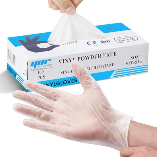 YNR Disposable Vinyl Surgical Gloves - Latex Free Clear Medium Gloves for Surgeon, Medical Use, First Aid, & Cooking | Box of 100 - Size M