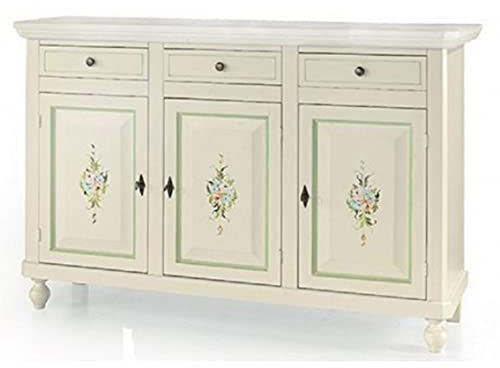 Mar.c.a. Design - Credenza Arte Povera con 3 Ante e 3 Cassetti - Madia Legno 150x43x98 cm con Piedini Made in Italy
