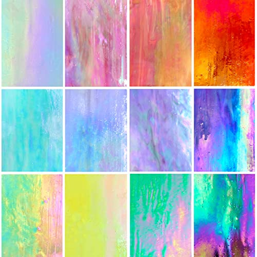 LITMIND 12 fogli di vetro colorato iridescente, 10,2 x 15,2 cm, opaco arcobaleno, per mosaici, artigianato e progetti fai da te