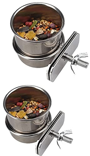 2 Pcs Parrot Bowl Stainless Steel Parrot Feeding Cups Sturdy Water Bowl Bird Feeding DishSuitable for Parrots Macaws or Other Birds Bird Feeding Dish (S-4.4/5.5cm)