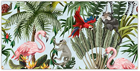 MuchoWow® Balkon Sichtschutz Sichtschutzmatte Balkonbanner Abdeckung für Terrasse Balkon Windschutz Blickdicht Wetterfest 200x110 cm Dschungel - Tiere - Mädchen - Kinder - Jungen - Flamingo - Papagei