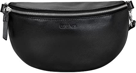 LEABAGS kleine Bauchtasche Damen Leder | Kleine Umhängetasche Damen aus echtem Leder | Gürteltasche Damen mit Reißverschluss | Crossbody Bag Damen | Crossbag Damen | Hip Bag | Schwarz