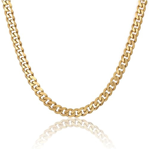 RWQIAN Kubanische Halskette Herren 4mm/6mm/9mm Edelstahl Panzerkette Herren Link Chain Cuban Kette Silber/Gold/Schwarz Hip-Hop Kette Länge 46CM/51CM/55CM/61CM
