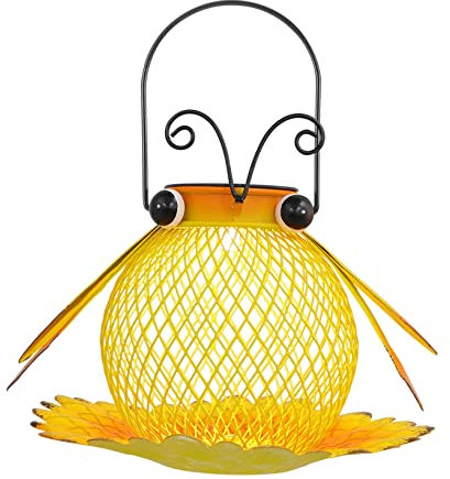 Supvox Solarbetriebener Hängender Vogel-futterspender Mit Led-gartenleuchte Wetterfester Metallkorb in Bienenform Automatische Nachtbeleuchtung Einfach Aufzuhängen Für Garten Außenbereich