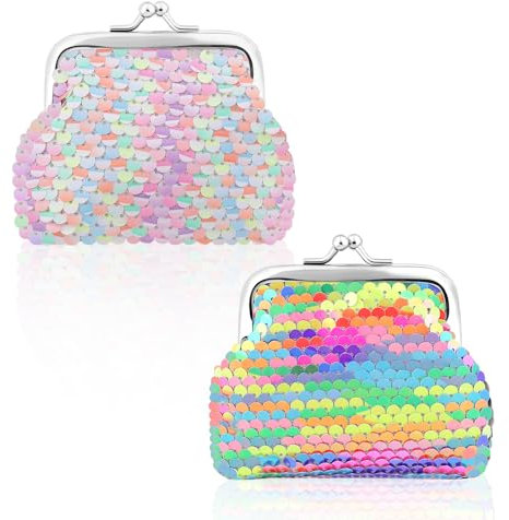Bunte Pailletten-Geldbörse Damen & Mädchen - Glitzer-Mini Geldbörse mit Schlüssel