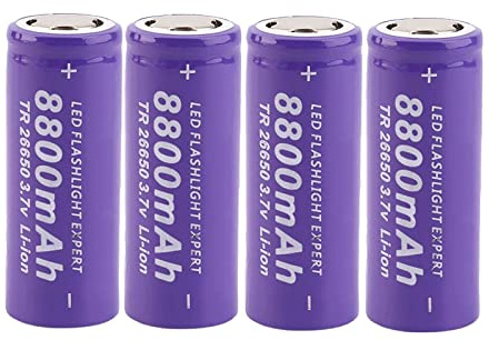 26650 Piles Rechargeables 3.7V 26650 Batterie Piles 8800mAh Lithium Li-ION Piles Haute Capacité Flat Top Batterie Piles pour Lampes de Poche, Lampe Frontale