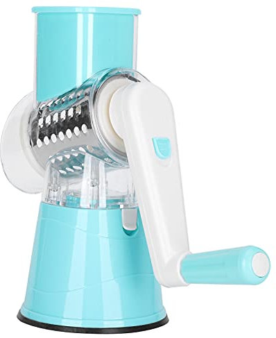 Gavigain Cheese Grater,Round Mandoline Vegetable Walnuts Grinder with Strong Hold Suction Cup Base Kitchen Speed Hand Crank Vegetable (Blue)