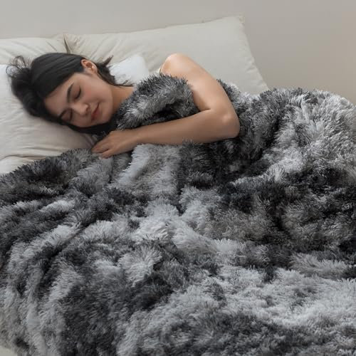 COOVA Ultra Soft Faux Fur Throw Blanket – Fuzzy Fluffy Cozy Microfiber Blankets, Warm Thick Plush Sherpa Fleece Throw Blanket for Couch,Bed,Sofa,Ideal Gift for Women.(Tie Dye Grey, 50x60)