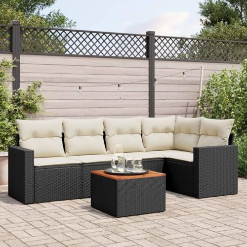 Rantry Gartenmöbel Set 6-TLG. Gartensofa Set mit Kissen Sofagarnitur Gartenlounge Balkonmöbel Garten Loungesofa Ecklounge Sitzgruppe Gartenset für Balkon Garten Schwarz Poly Rattan