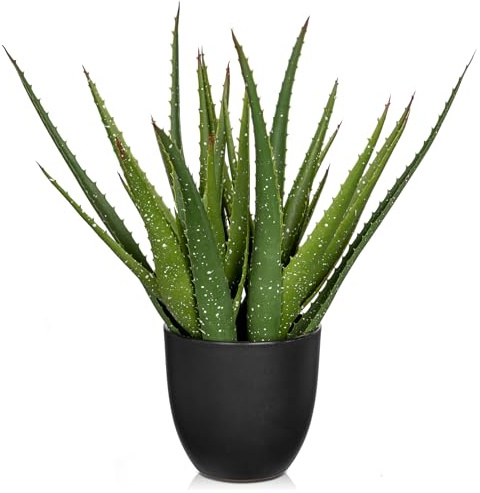 Oairse Planta artificial de 42 cm en maceta, planta artificial de aloe vera en maceta de cerámica, plantas artificiales de plástico, decoración para salón, balcón, dormitorio, baño, habitación