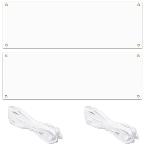 MIPIACE 2 Set 200x100cm Großes Leeres Banner Weiß Banner Selbst Gestalten mit ösen Polyester Banners Personalisiert mit 6m Hängendem Seil für Partyfeiern für Geburtstag DIY Painting Outdoor