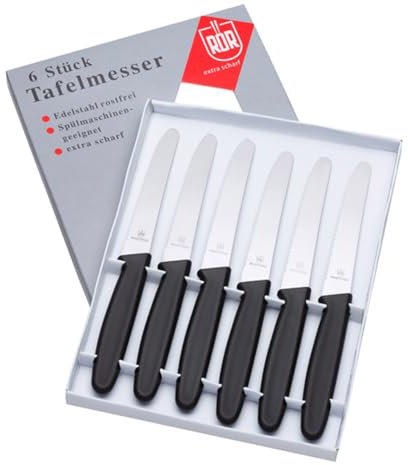 TOPANBIETER 999 Tafelmesser Set 12 Stück aus Edelstahl mit schwarzem Griff, wellenschliffe Tischmesser, hochwertige, ideals als Brotzeitmesser, Küchenmesser, Brötchenmesser, Frühstücksmesser