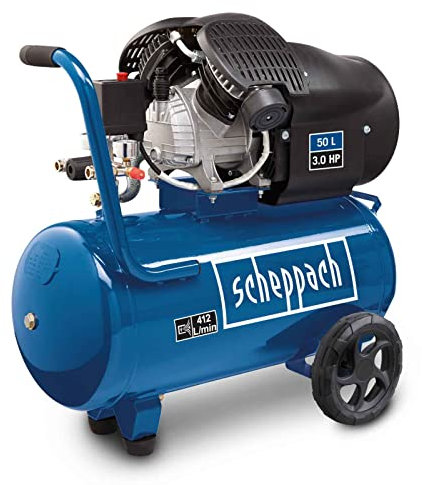 Scheppach Compressore ad aria compressa HC500, potenza 2200 W, caldaia da 50 l, pressione 10 bar, potenza di aspirazione 371 l/min, riduttore di pressione, lubrificato ad olio, doppio cilindro