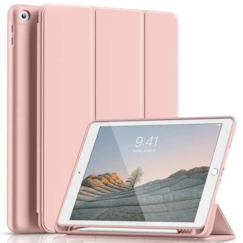 Lsmmpoba Hülle für iPad 9./8./7. Generation 10,2 Zoll, Rosa | Für iPad 10,2 Modell 2021/2020/2019 mit Stifthalter, Schutzhülle aus TPU mit Standfunktion, Auto Schlaf/Wach Funktion