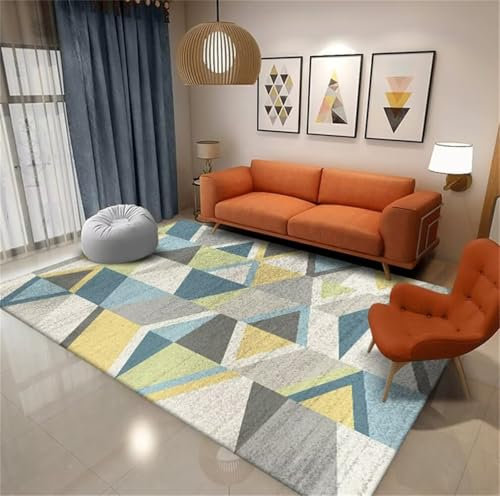 RUGMRZ Teppich XXL 90x150CM waschbar babyzimmer Blau Grauer, gemütlicher, moderner Jungenteppich mit geometrischem Muster