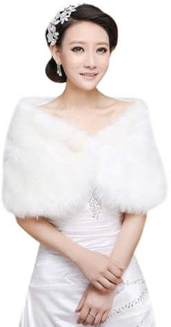 Holibanna Chal de Peluche Beige con Adorno de Perla para Boda y Fiesta Estola Cálida y Elegante para Mujer