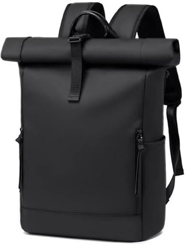 BJIAX Rolltop Rucksack Damen Herren Groß Laptop Rucksack Wasserdichter mit Computerfach 17,3 Zoll Rucksäcke Schulrucksack 24L/32L Wasserfester Reiserucksack Handgepäck Flugzeug Arbeit Reisen Schwarz