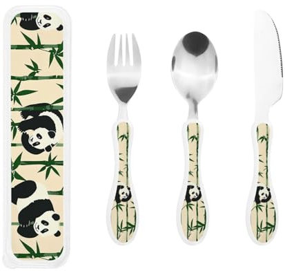 Ensemble de couverts pour enfants en acier inoxydable de qualité alimentaire (encre panda bambou)