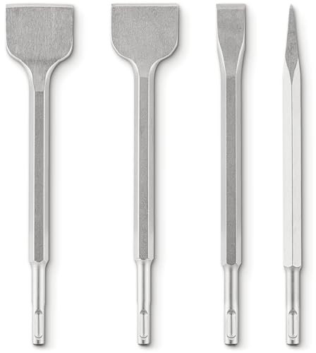 EffektWerk - Set di punte per scalpello SDS Plus - 4 pezzi: 1 piatto, 1 a punta, 1 per ridimensionamento, 1 per piastrelle per demolizione di calcestruzzo