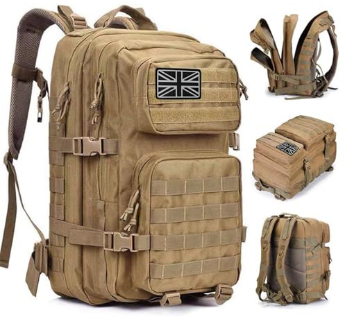 Oreunik 45L Military Tactical Backpack,Molle Army Rucksack Large Tool Backpack for Work Hiking Trekking Camping Hunting Fishing (Khaki)
