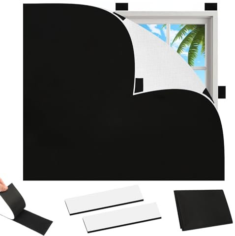 Fenster Verdunklungsstoff, Fenster Verdunkelung, Verdunklungsstoff mit Klettverschluss, Dachfenster Verdunkelung, Verdunkelungsrollo Ohne Bohren, 100% Lichtundurchlässig, für Fenster (100x145cm)