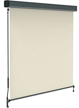paramondo Estor Vertical Enrollable para Exteriores 2000 Protección Solar para Balcón, con Cajón y Manivela, 140 x 250 cm, Beige, Estructura Antracita