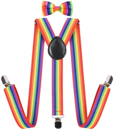 AOOWU Hosenträger für Herren, Breit 2,5 Cm, Y Style, Elastisch, Einstellbar, Metall Clip, Fliege, Einheitsgröße, Hochwertig, Robust, Atmungsaktiv, für Disco Karneval Halloween Mottoparty