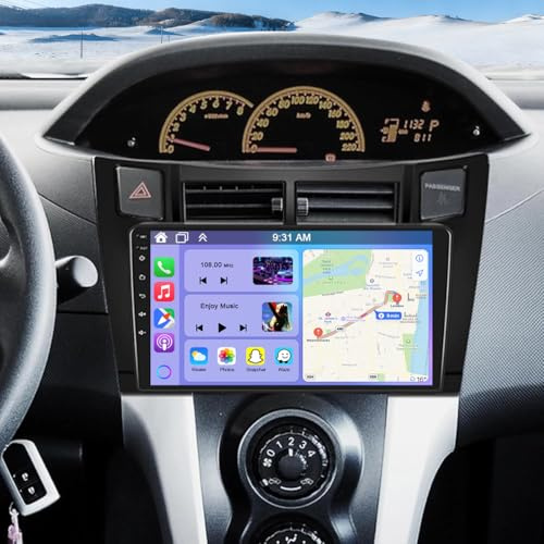 4G+64G Android 14 Car Stereo for Toyota Yaris XP90 2005-2012 9 Inch IPS Touch Screen 2 Din Car Radio Receiver w/Wireless Carplay and Android Auto GPS Navi Bluetooth Wifi BT SWC FM Backup Camera Mic