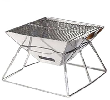 Stainless Steel Outdoor BBQ Grill, Foldable Charcoal Grill with Anti-Slip Feet, Portable for Camping, Beach & Backyard, Even Heat Distribution (B Heightened)