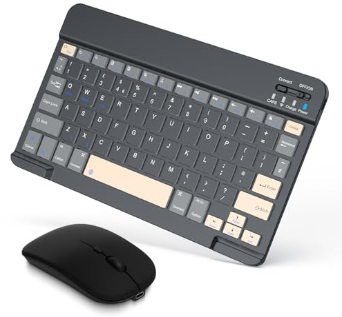 SOPPY Portable Bluetooth Keyboard and Mouse Combo, Rechargeable, UK Layout | Slim & lightweight design | 3-device switching | Long battery life | Plug & play wireless mouse | Multi-OS compatibility