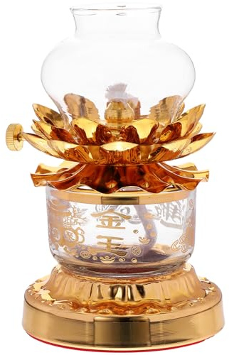 GLEAVI Vintage Adjustable Alloy Desktop Butter Oil Lamp, Windproof Kerosene Lamp for Buddha Worship and Temple Decoration, Small Size Traditional Sacrifice Lighting