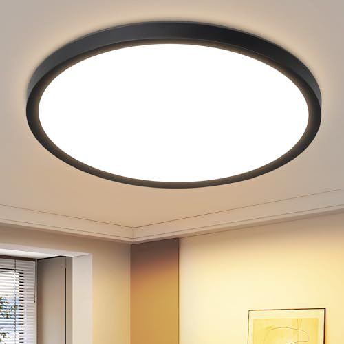 Laittiin Deckenleuchte LED Deckenlampe Badezimmer - 30cm Schwarz | Badezimmerlampe 24W Rund Ultra Dünn Schlafzimmerlampe 3000K Warmweiß Küchenlampe Flurlampe IP44 Wasserfest Badlampe Bad Flur
