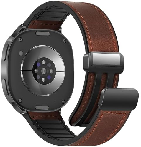 WestEagle Genuine Leather Watch 8 Strap Compatible with Samsung Galaxy Watch 8 40mm 44mm/ 8 Classic 46mm, Magnetic Buckle Silicone Bottom Design Adjustable watch bands Accessories for Men and Women